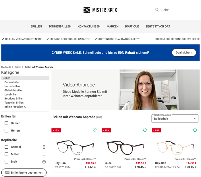 UX-Trend Augmented Reality bei Mister Spex in der Video-Anprobe