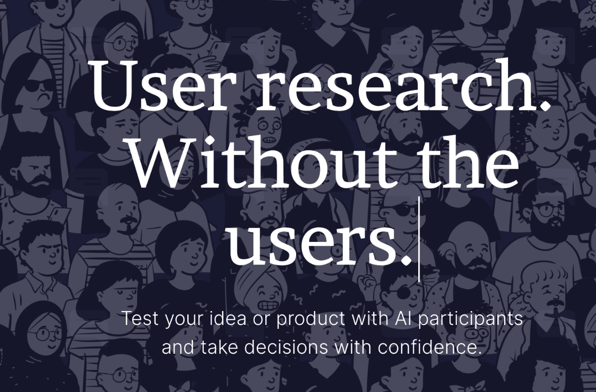 Zeigt Slogan auf Webseite mit den Worten "User research. Without the users."